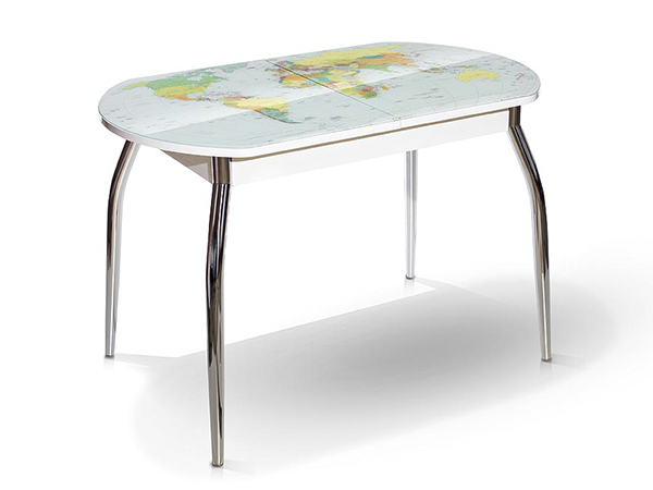 Стол «Сиена Мини со стеклом фотопечать (каркас белый) Карта мира»