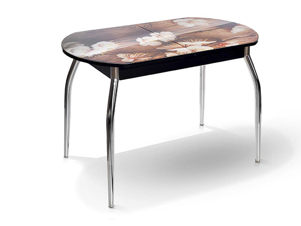 Стол «Сиена Мини со стеклом фотопечать (каркас черный) Абрикос»