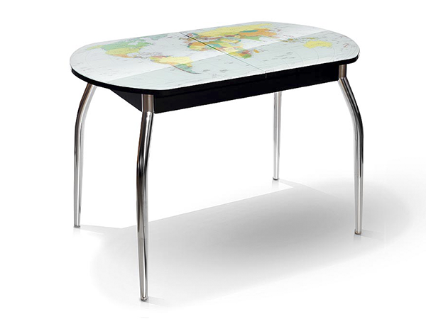 Стол «Сиена Мини со стеклом фотопечать (каркас черный) Карта мира»