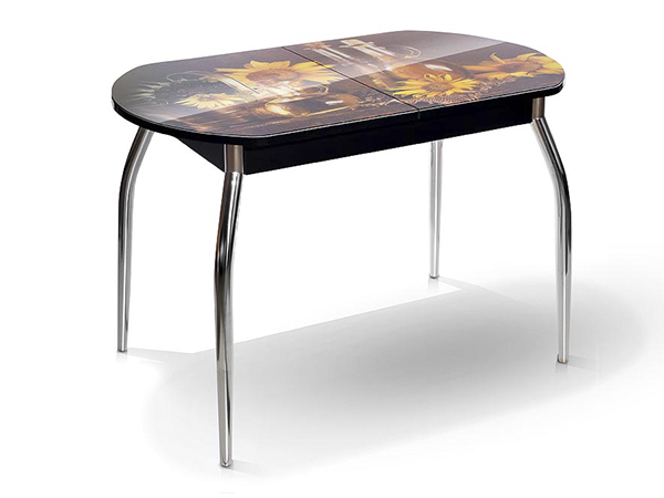 Стол «Сиена Мини со стеклом фотопечать (каркас черный) Подсолнухи»