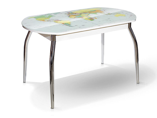 Стол «Сиена со стеклом фотопечать (каркас белый) Карта мира»