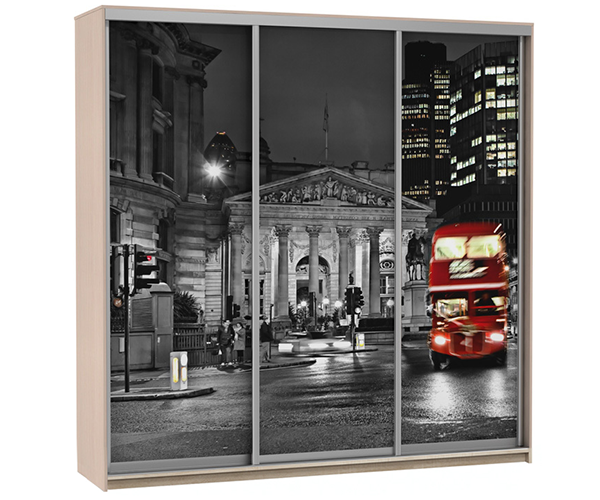 Шкаф-купе трехдверный «Вяз с фотопечатью Ночной Лондон»