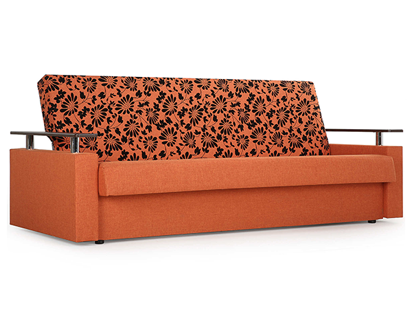 Диван-кровать «Мелодия» с деревянными прямыми подлокотниками (оранжевый)