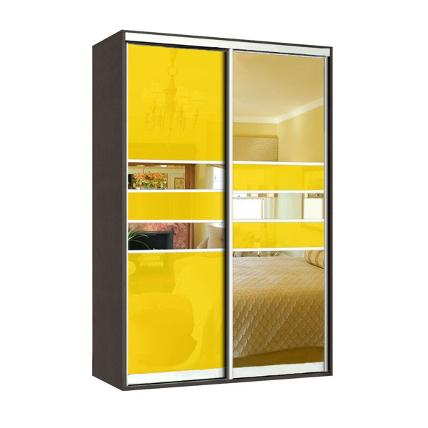 Шкаф-купе двухдверный «Стиль и твист» Oracal желтый с зеркалом