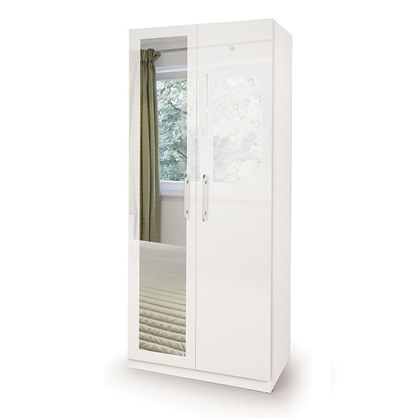 Шкаф распашной «Глория» с полками с зеркалом, цвет белый, белый глянец
