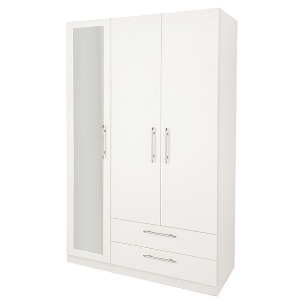 Шкаф распашной «Глория» комбинированный с ящиками и с зеркалом, цвет белый