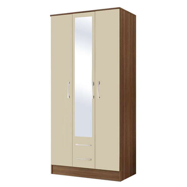 Шкаф распашной «Лофт» комбинированный с ящиками и зеркало, цвет орех, беж