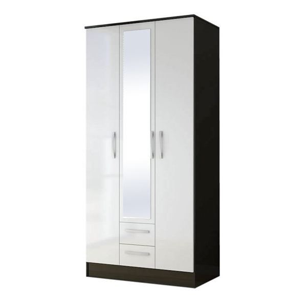 Шкаф распашной «Лофт» комбинированный с ящиками и зеркало, цвет венге, белый