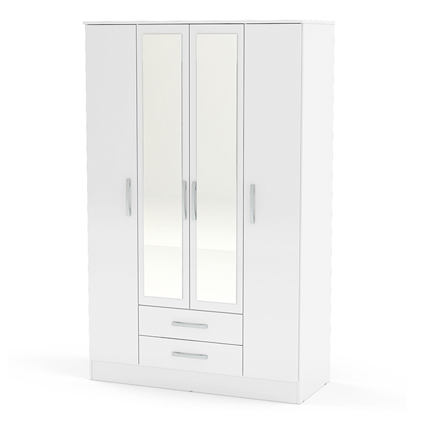 Шкаф распашной «Лофт» со штангой, с зеркалами и с ящиками, цвет белый