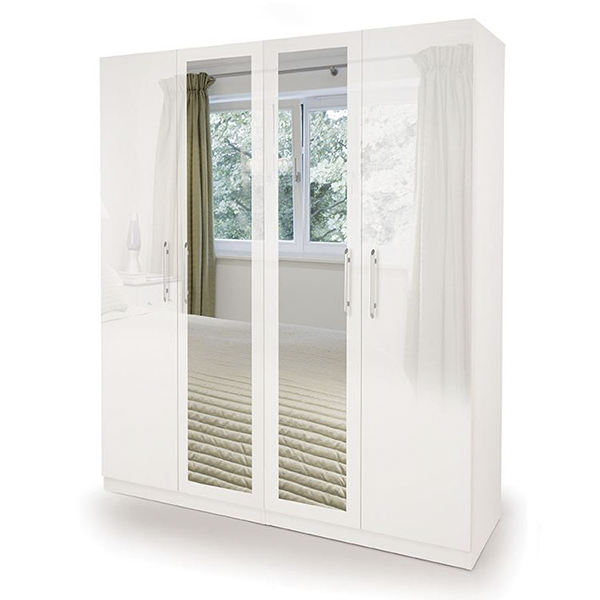 Шкаф распашной «Глория» 160см с полками и с зеркалами, цвет белый, белый глянец
