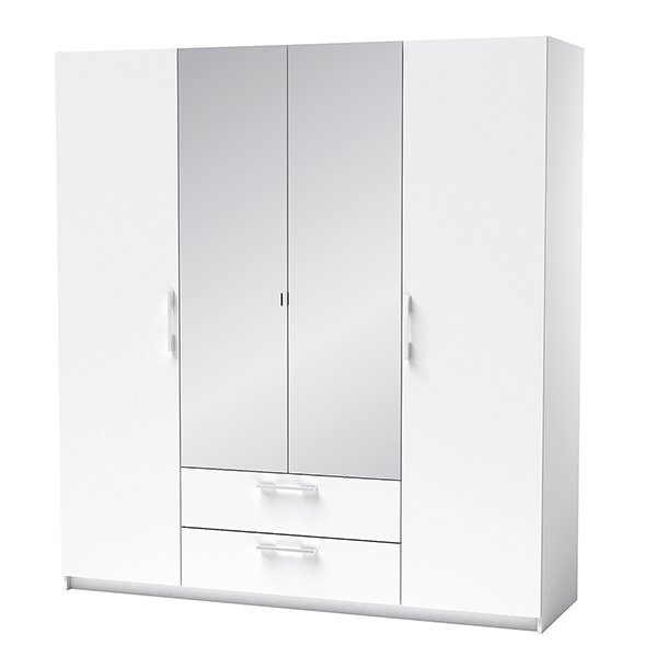 Шкаф распашной «Санта» комбинированный с зеркалами и с ящиками, цвет белый