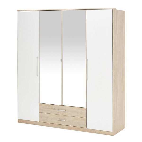 Шкаф распашной «Санта» комбинированный с зеркалами и с ящиками, цвет дуб сонома, белый
