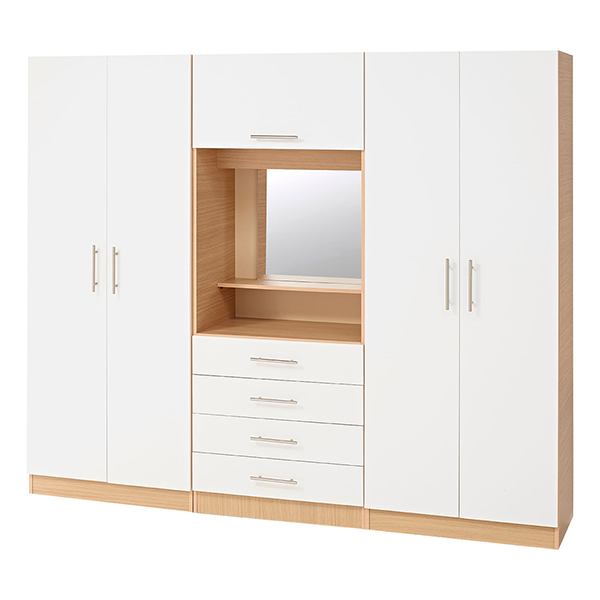 Шкаф комбинированный «Алиса» 180см со штангой, с ящиками и с зеркалом, цвет бук, белый