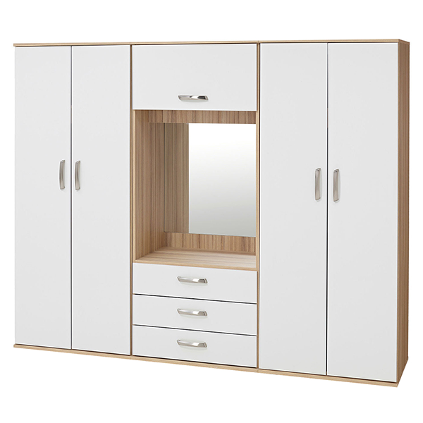 Шкаф комбинированный «Лофт» 180см со штангой, с ящиками и с зеркалом, цвет бук,белый