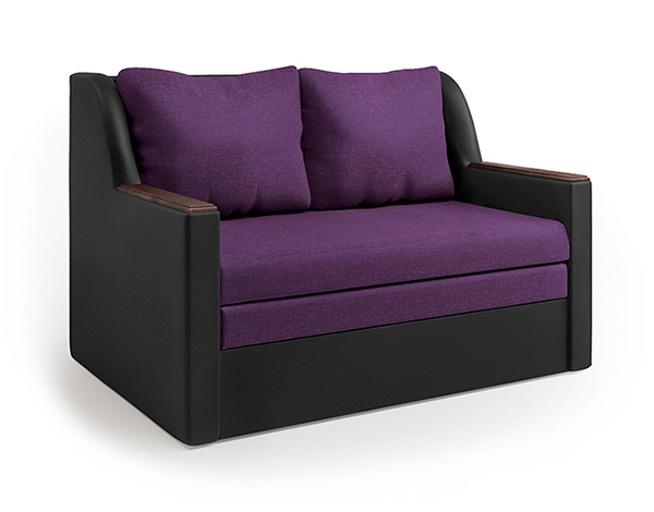 Диван-кровать «Дуэт» экокожа черная и фиолетовая рогожка