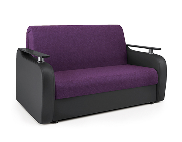 Диван-кровать «Гранд Д» цвет фиолетовая рогожка и черная экокожа
