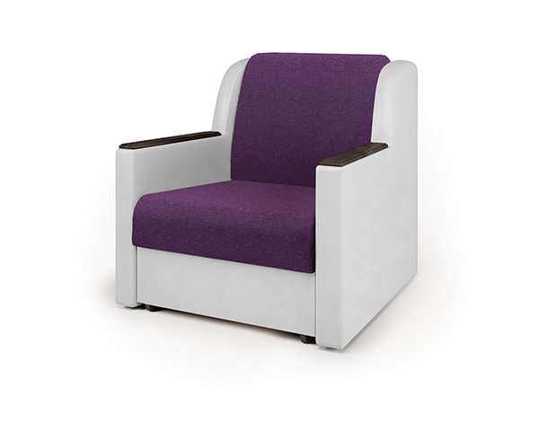 Кресло-кровать «Аккорд Д» фиолетовая рогожка и экокожа белая