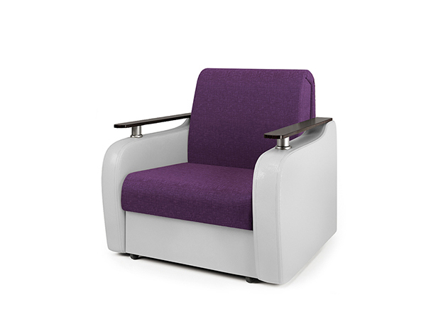 Кресло-кровать «Гранд Д» фиолетовая рогожка и экокожа белая