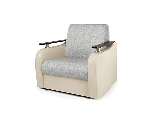 Кресло-кровать «Гранд Д» экокожа беж и серый шенилл